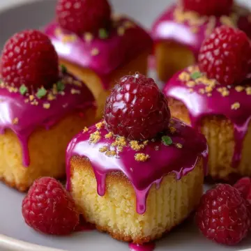 Almond Lemon Cake Bites with Raspberry Mirror Glaze