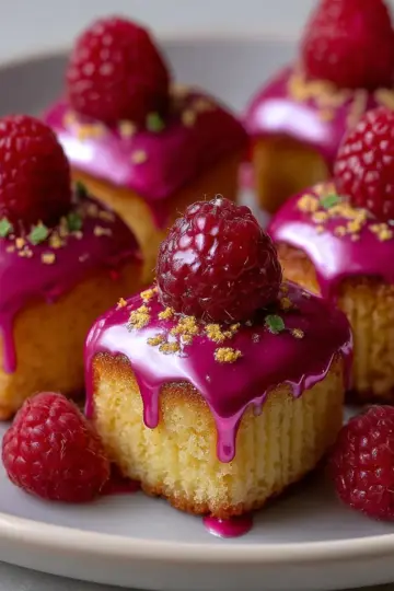 Almond Lemon Cake Bites with Raspberry Mirror Glaze