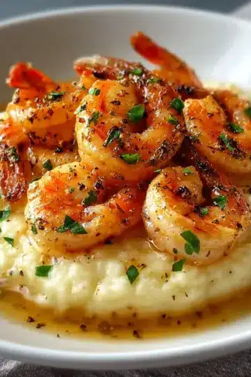 Creamy Garlic Shrimp Over Mashed Potatoes