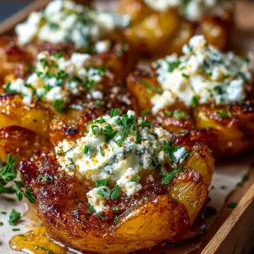Crispy Smashed Potatoes with Whipped Feta and Hot Honey