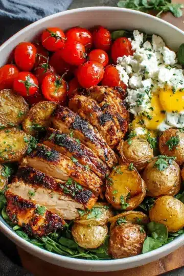 Healthy Grilled Chicken Bowls with Crispy Potatoes
