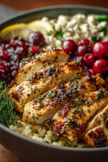 Greek Honey Garlic Chicken Bowl with Cranberries